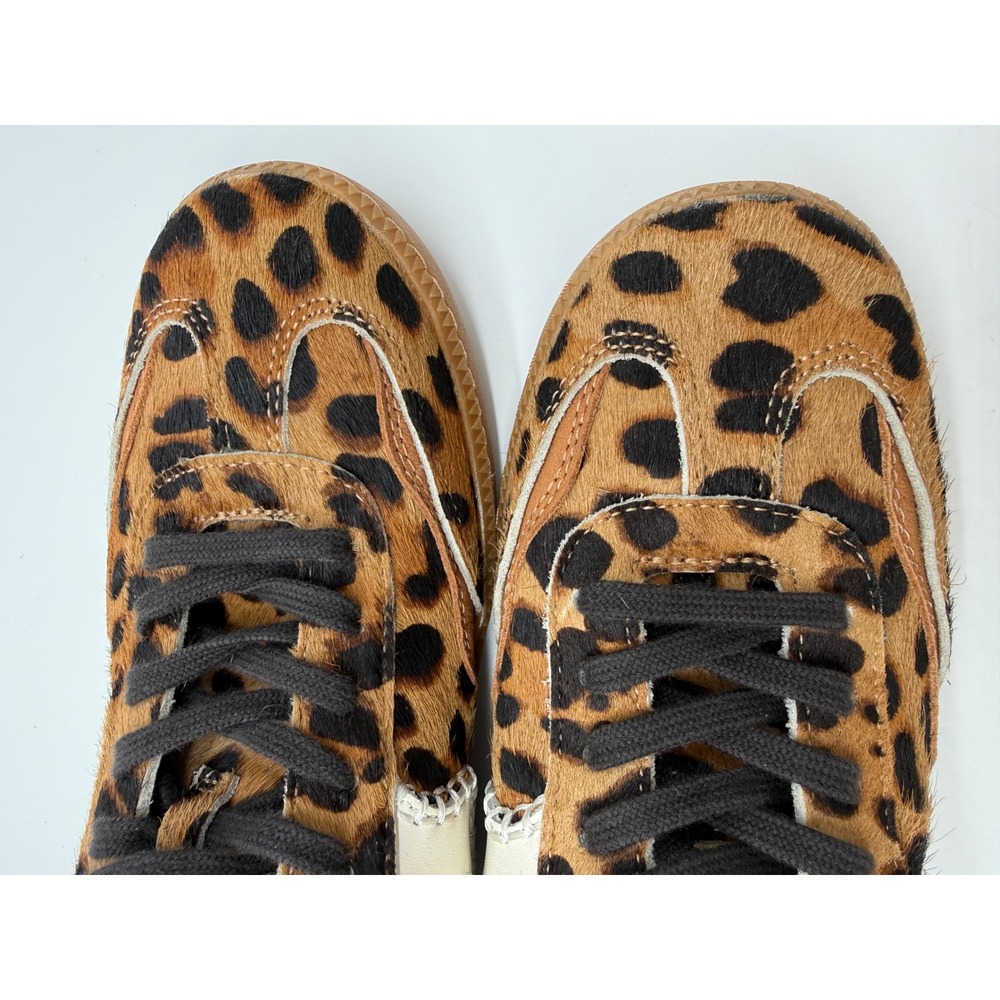 Dolce Vita Leopard Calf Hair Sneakers Whipstitch Gum Sole Womens 10 Brown Black - Picture 12 of 12
